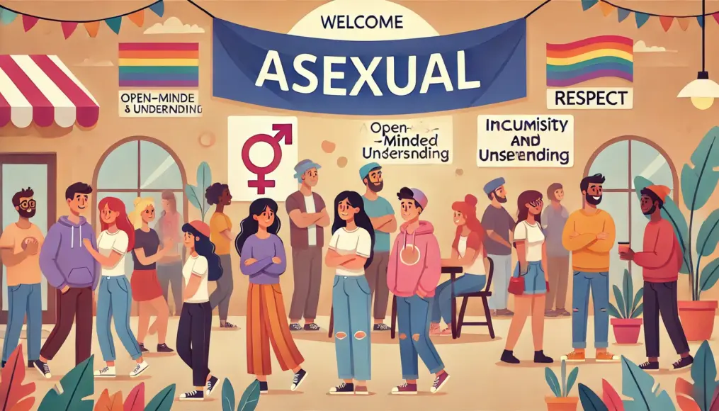 A scene depicting a diverse community where asexual individuals can live authentically, coexisting with others and respecting each other's values