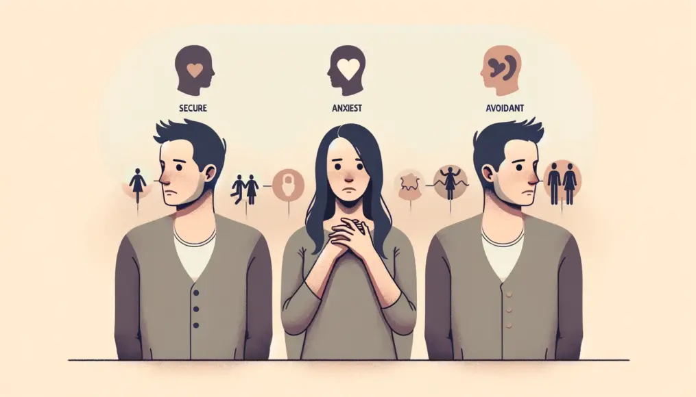 People representing the three attachment styles, each demonstrating different levels of emotional closeness