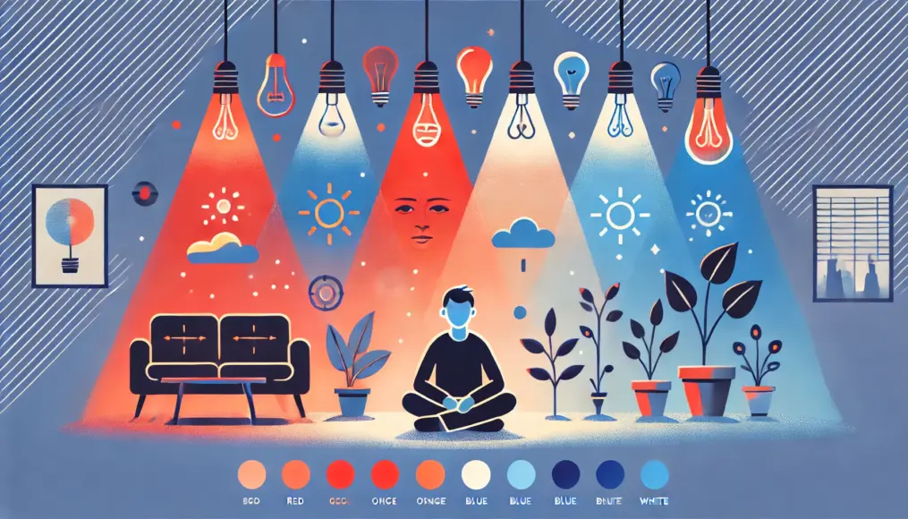 An illustration depicting different lighting colors and their psychological effects