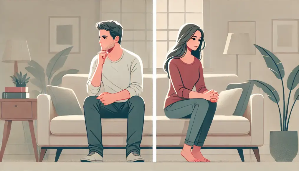 A couple thinking about their emotional distance, trying to gauge their connection