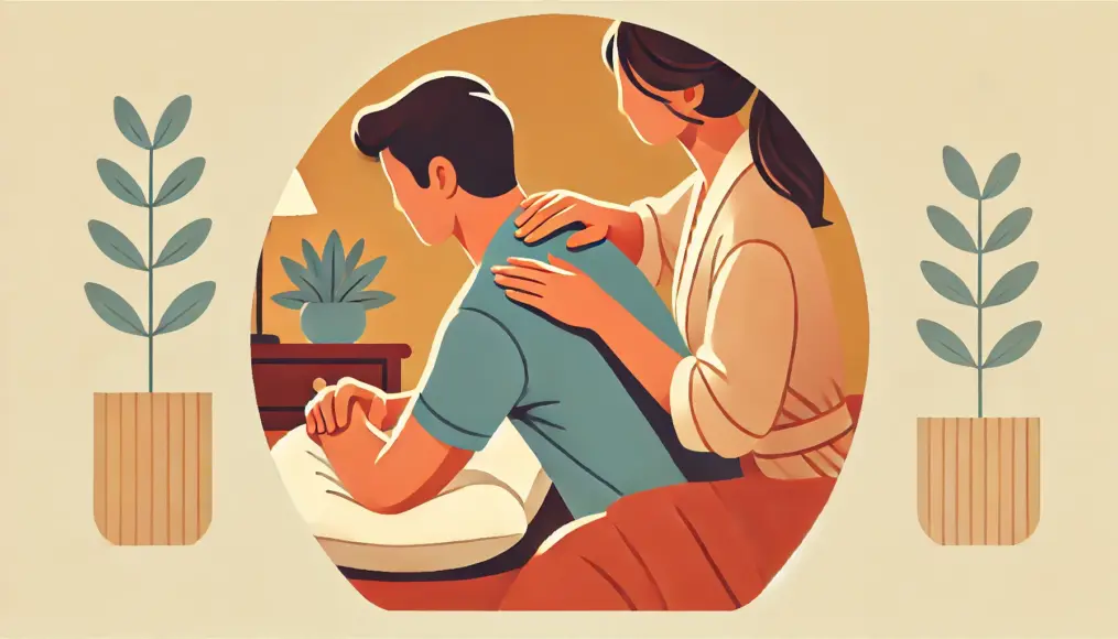 A partner receiving a gentle massage, feeling relaxed as they ease tension through physical touch