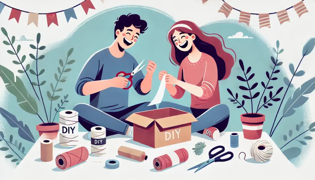 A couple enjoying making a DIY gift together