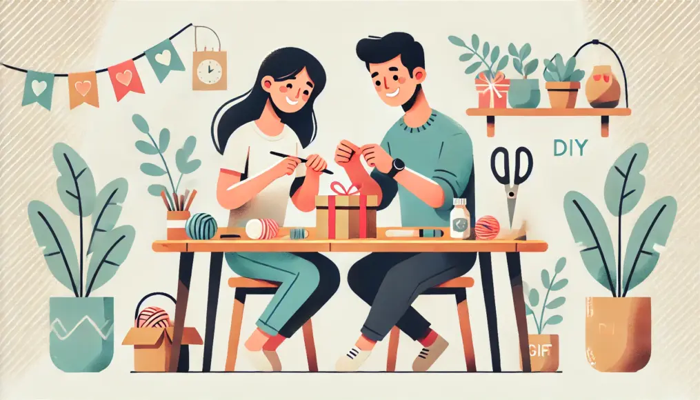 Couple making DIY gifts together