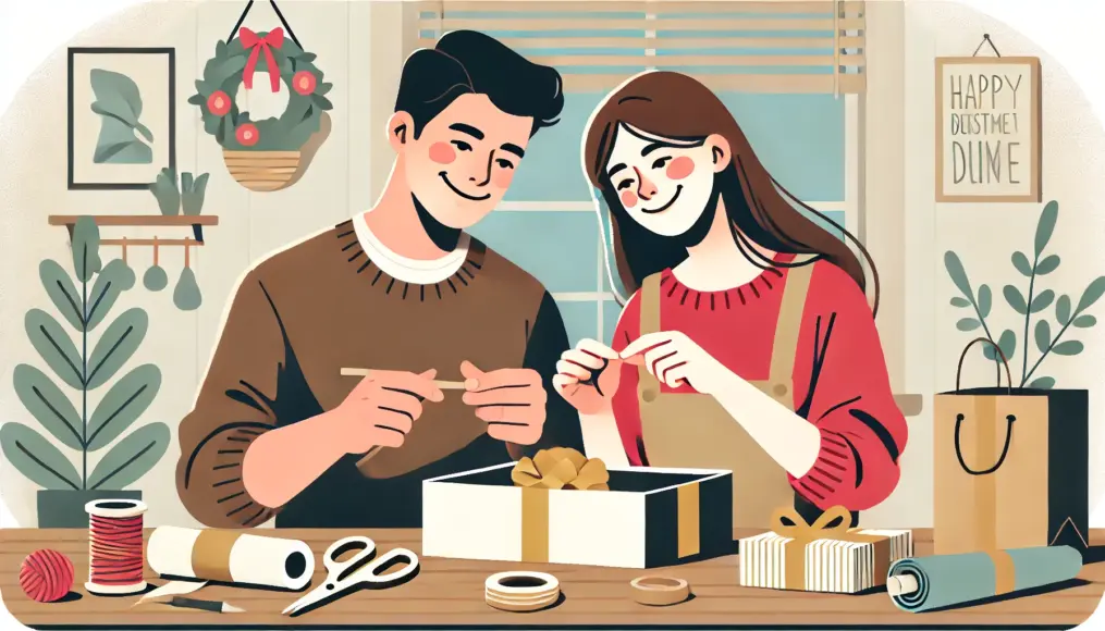 Couple crafting DIY gifts together