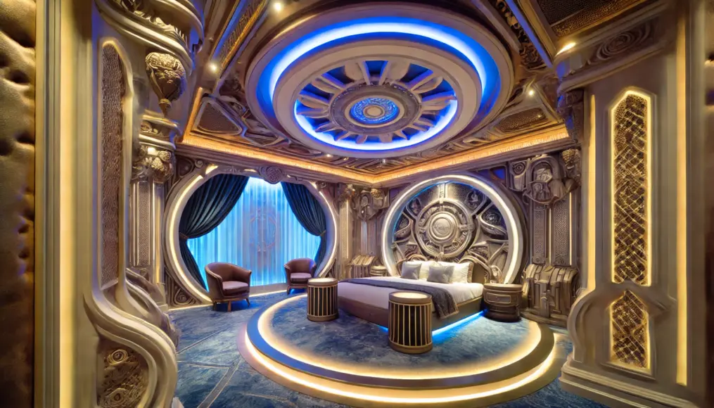 A stunningly designed theme room inside an entertainment-themed love hotel