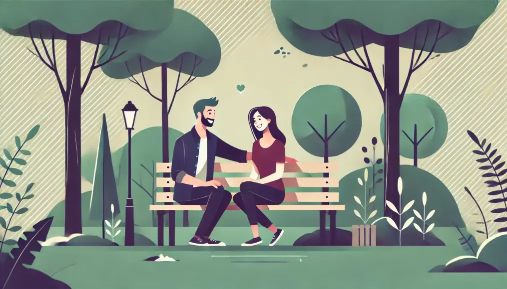 A couple enjoying a free date at a park, relaxing and having a fun conversation