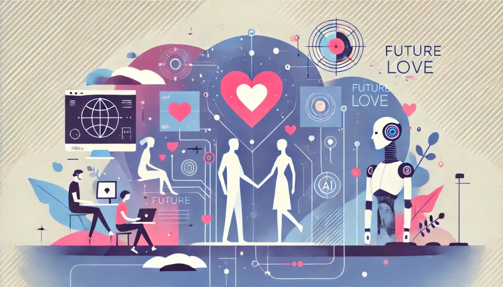 A digital representation of future love, where humans and AI partners are connected in a virtual space