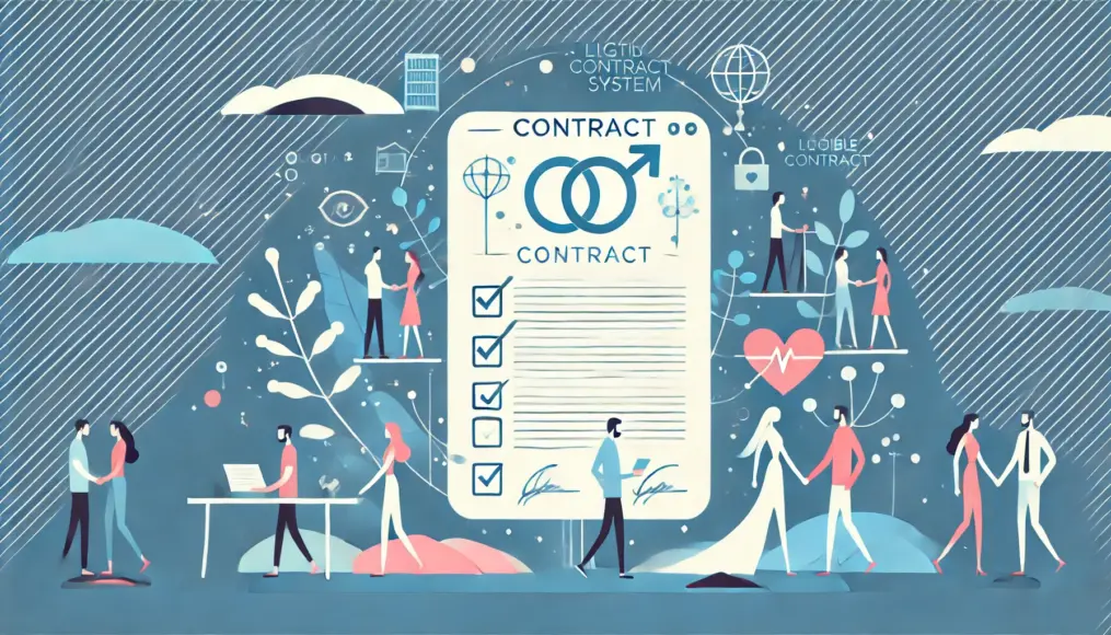 A digital contract screen symbolizing the transformation of marriage into a more flexible partnership system