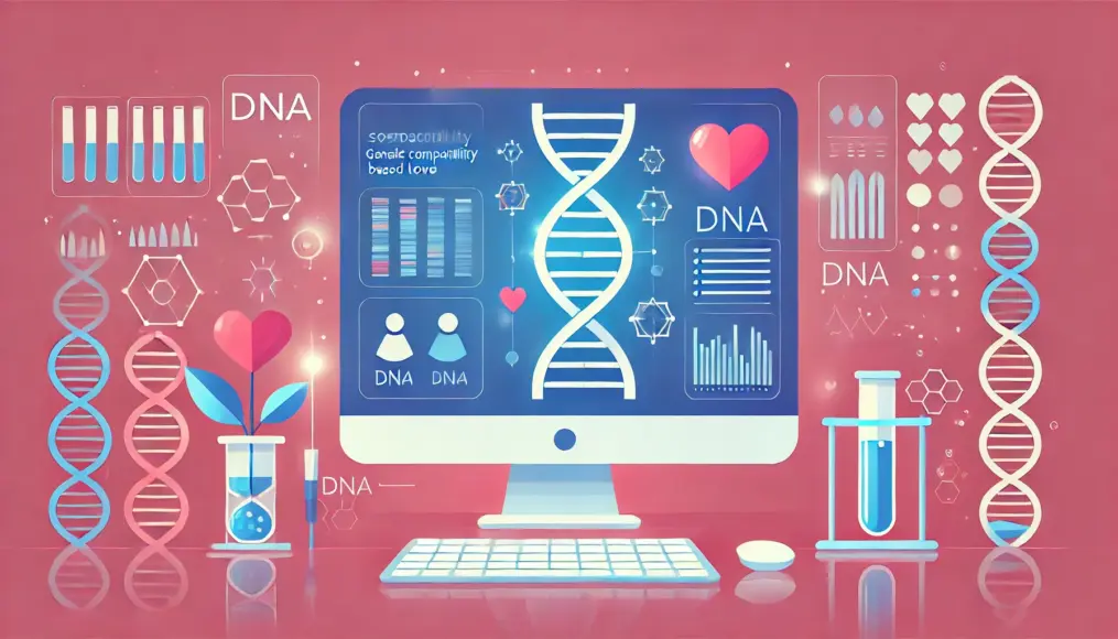 A futuristic matchmaking system interface symbolizing genetic compatibility-based love