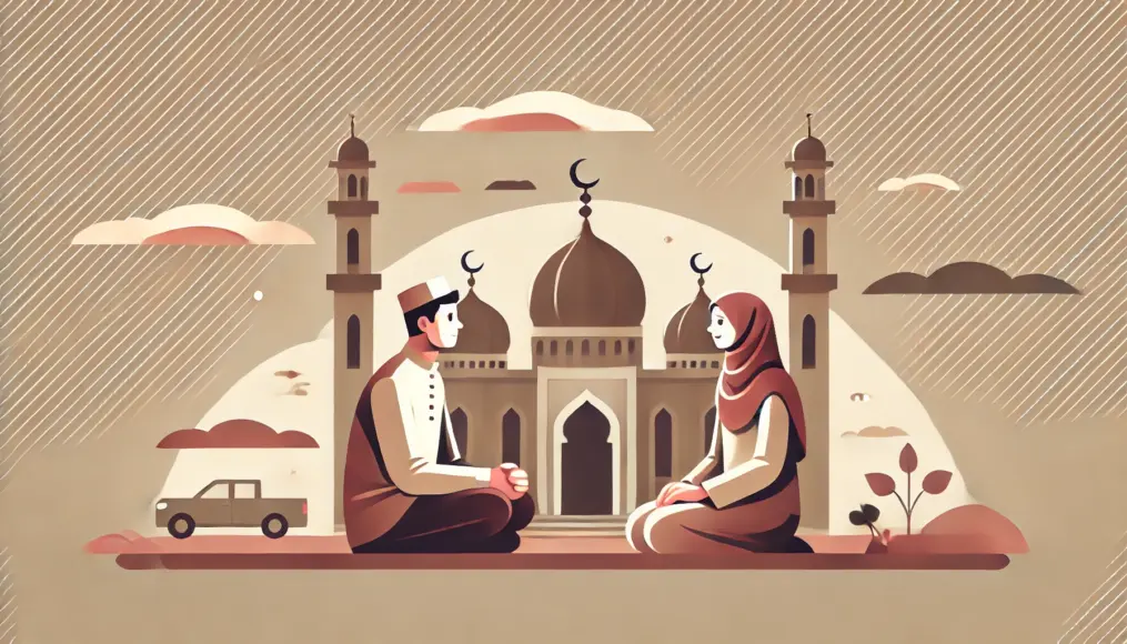 A couple interacting with marriage in mind within traditional Islamic culture