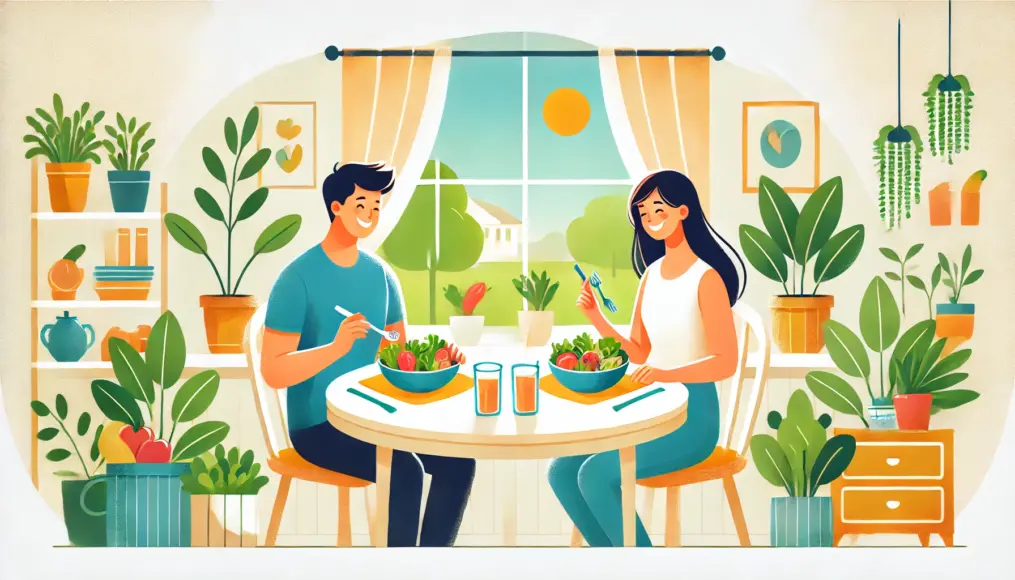 A couple enjoying a healthy meal together