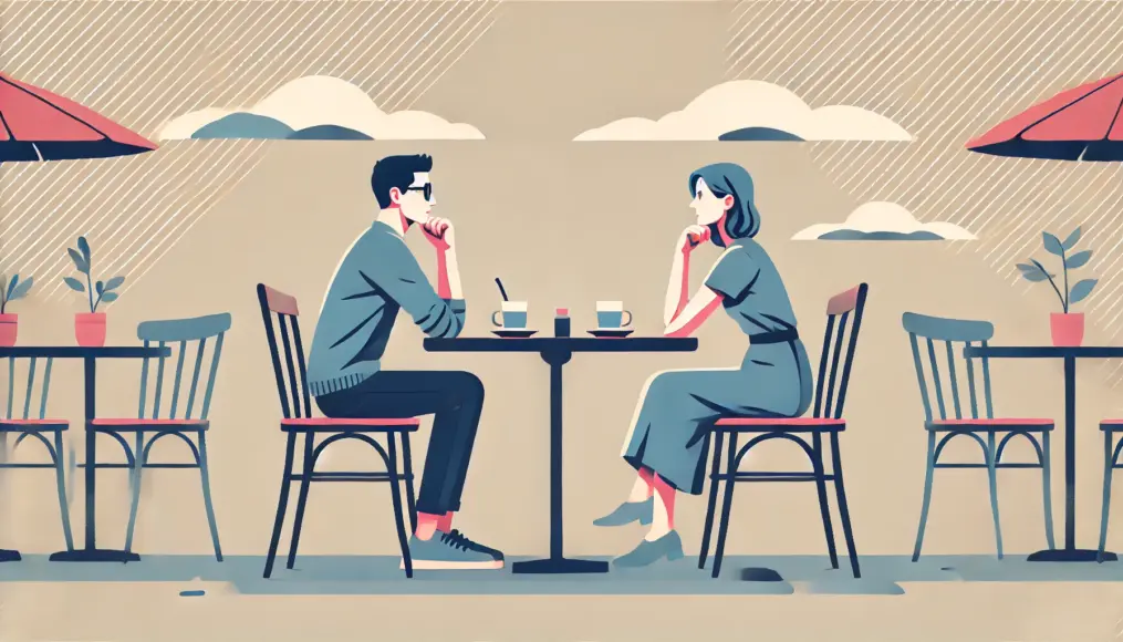 A couple sitting at a table but looking in different directions, symbolizing misunderstandings in relationships