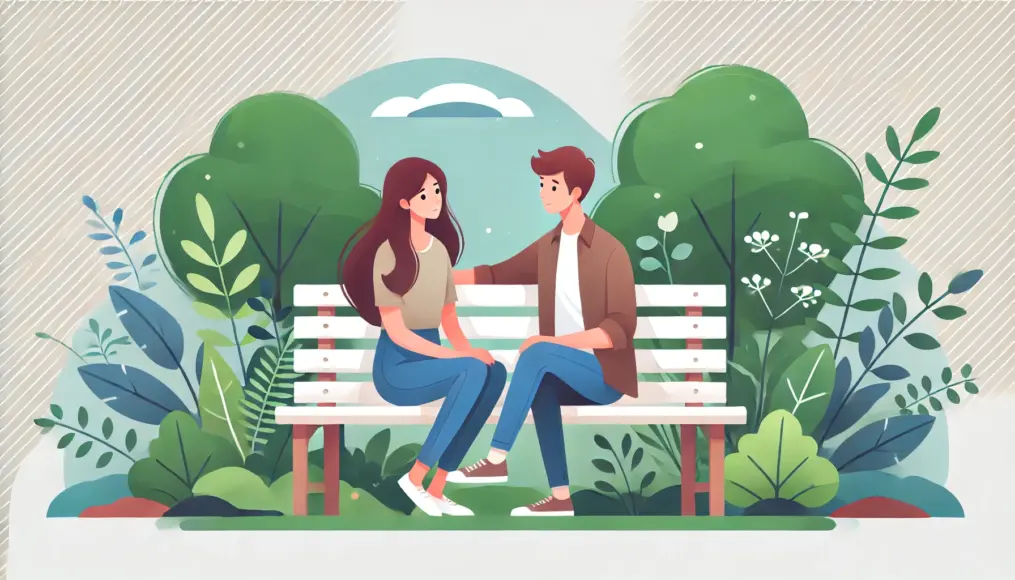 A couple sitting on a park bench, peacefully enjoying each other’s company