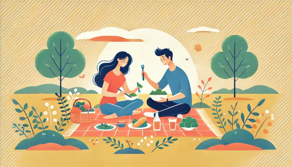 A couple enjoying a picnic, bringing their own homemade meals for a unique touch