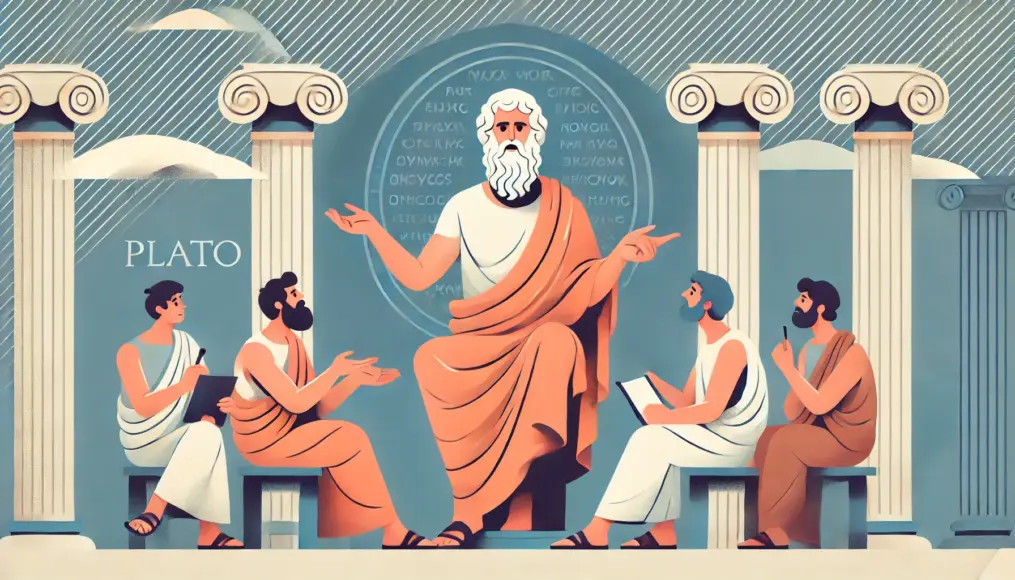 A scene depicting Plato discussing the essence of love