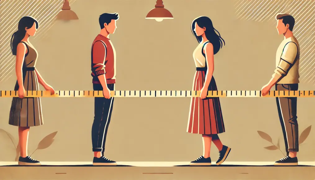 A couple measuring their emotional and physical distance in their relationship