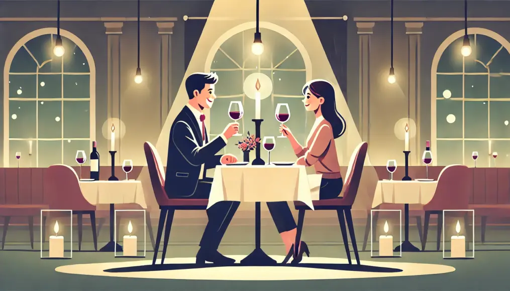 A couple enjoying a romantic dinner by candlelight