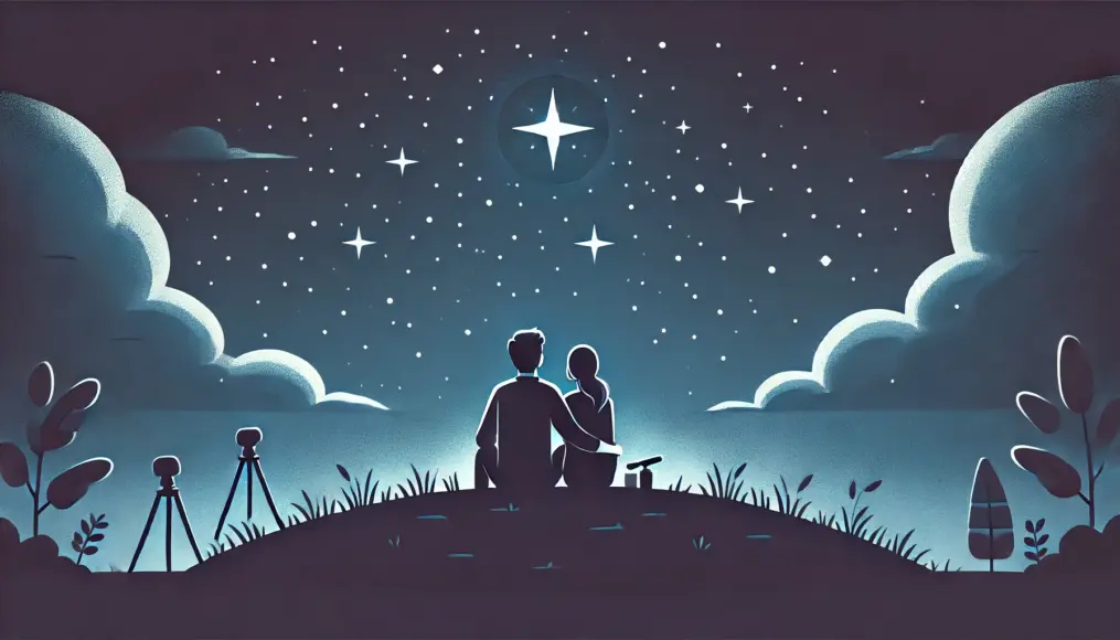 A couple stargazing at night, sharing their thoughts and deepening their bond