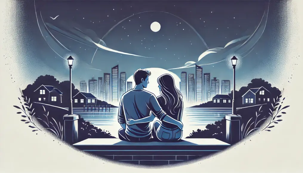 A couple gazing at the night view while having a quiet and meaningful conversation, symbolizing a strong partnership